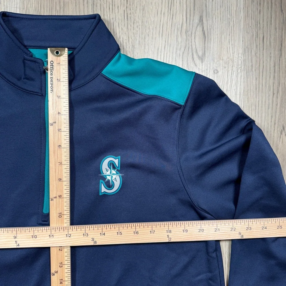 Seattle Mariners MLB Quarter Zip Pullover Navy Teal Mens Large Performance L NWT